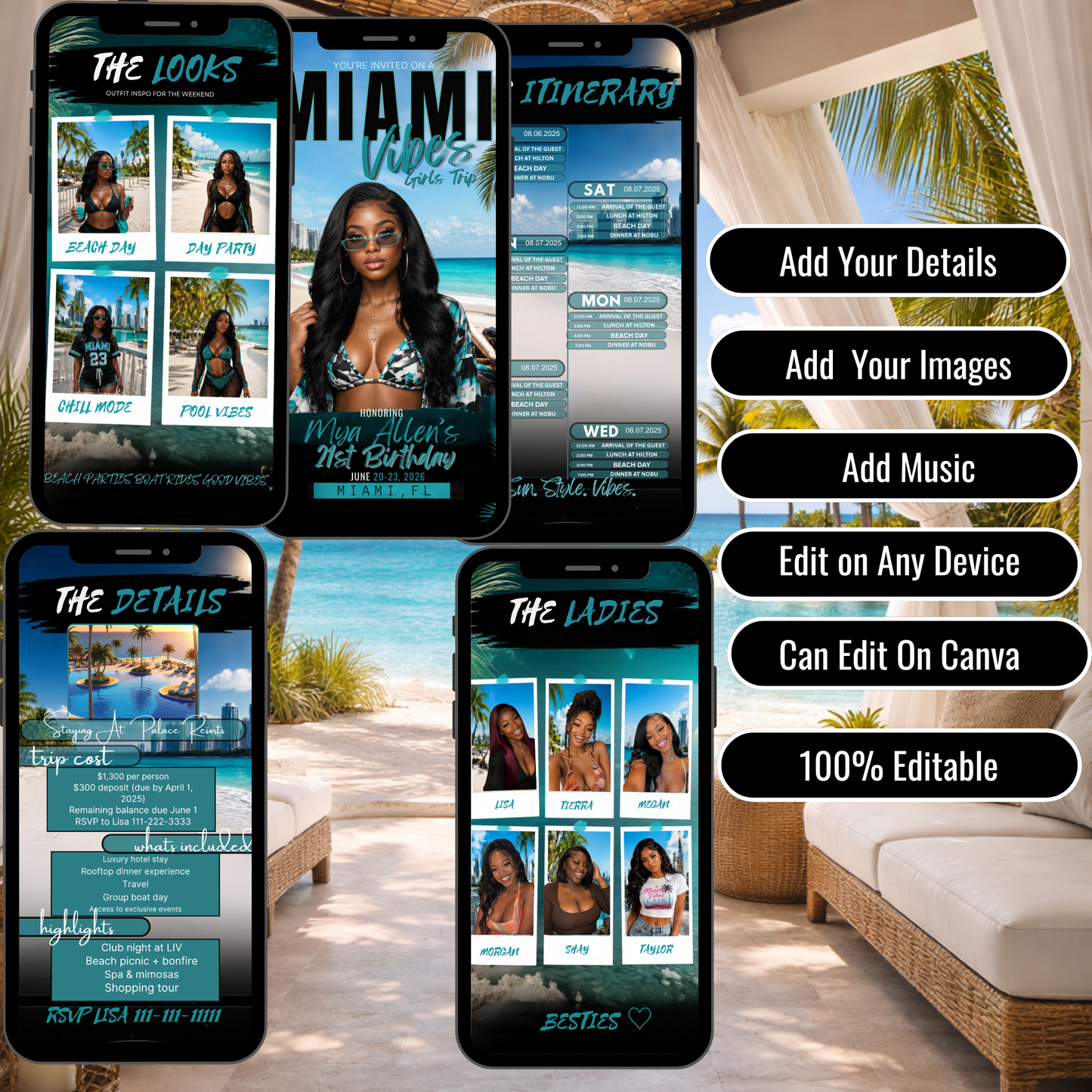 Miami Trip Intinerary Invitation Digital Video Template  -Instant Download