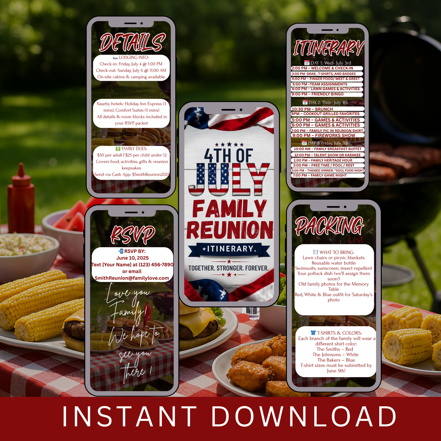 4th of July Family Trip Itinerary- Instant Download