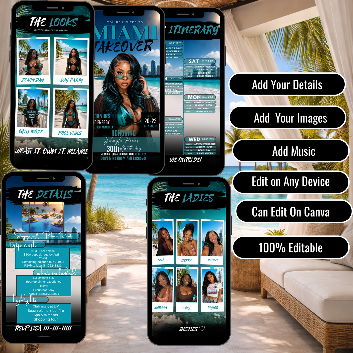 Miami Trip Intinerary Invitation Digital Video Template  -Instant Download