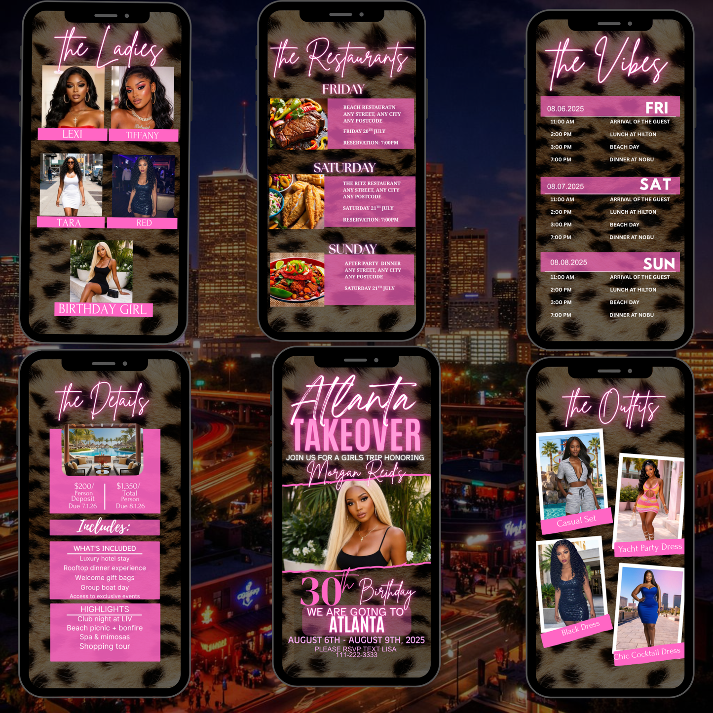 Atlanta Trip Invitation  Itinerary Video Template - Instant Download Canva Birthday Girls Trip Invite