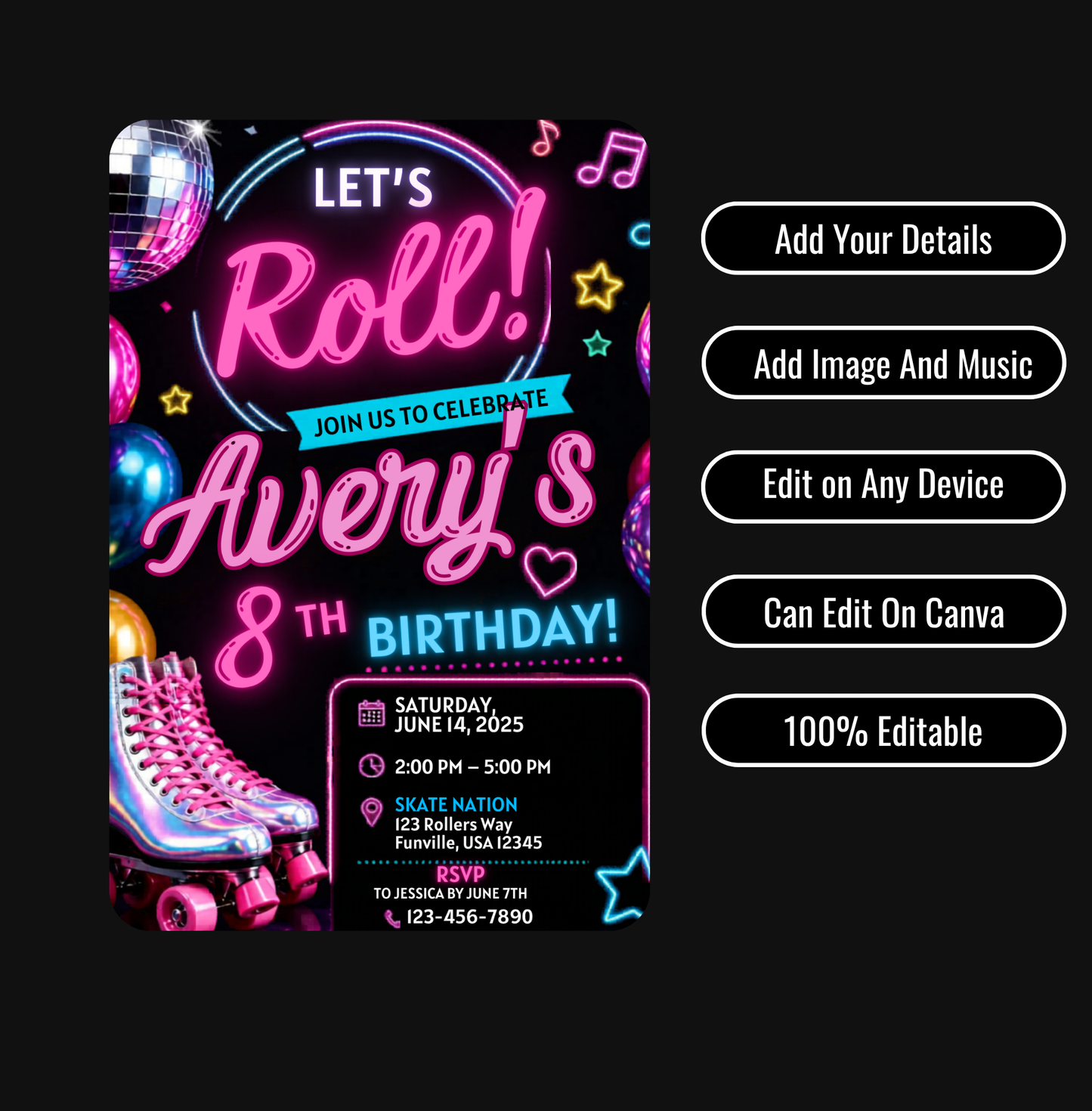 Skating Invitation Animated Template - Instant Download Canva