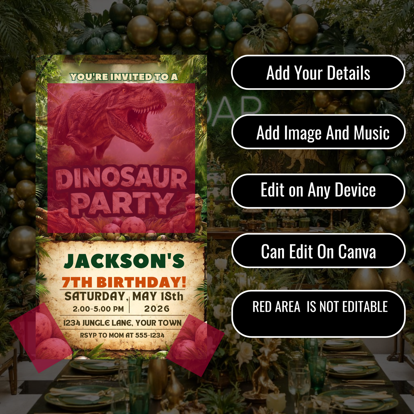 DINOSAUR BIRTHDAY PARTY INVITE-605