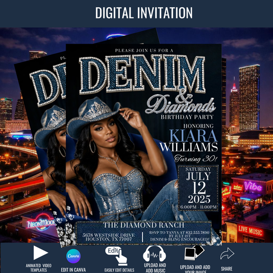 Denim & Diamond Digital Flyer- Instant Download