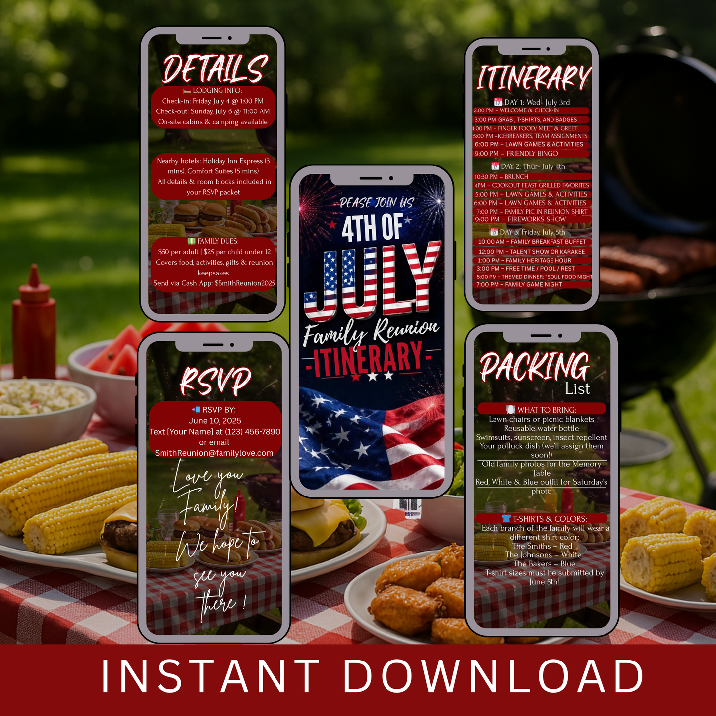 4th of July Family Trip Itinerary- Instant Downlod