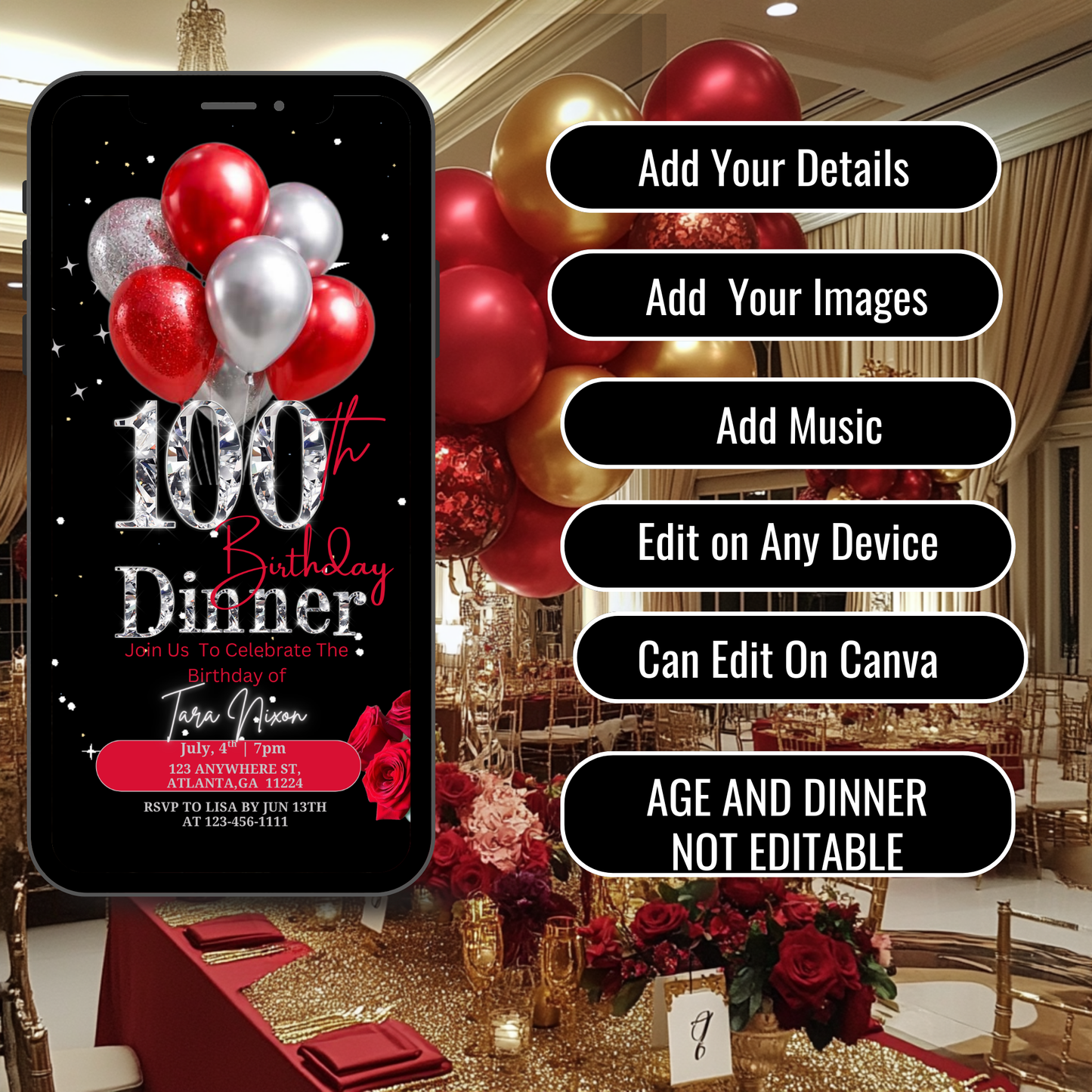 100th Birthday Digital Invitation -578