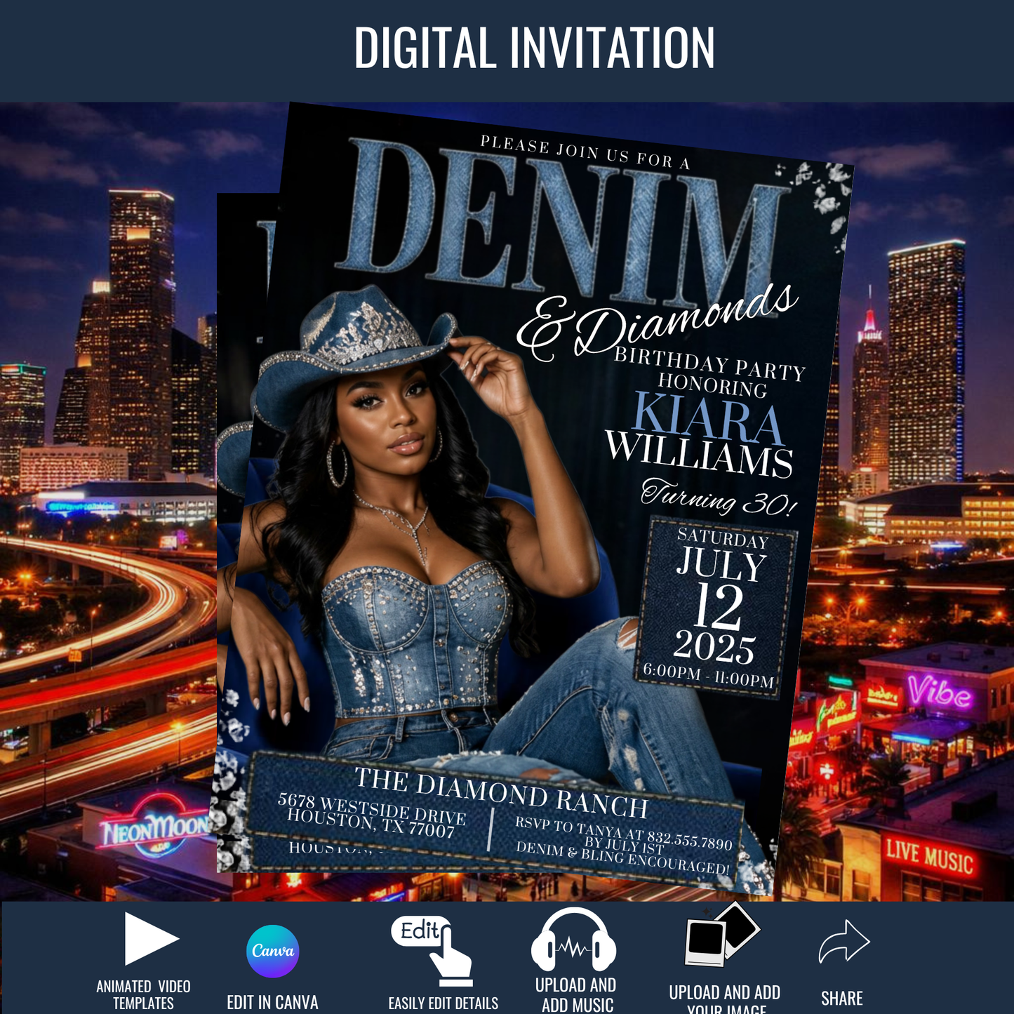 Denim & Diamond Digital Flyer- Instant Download