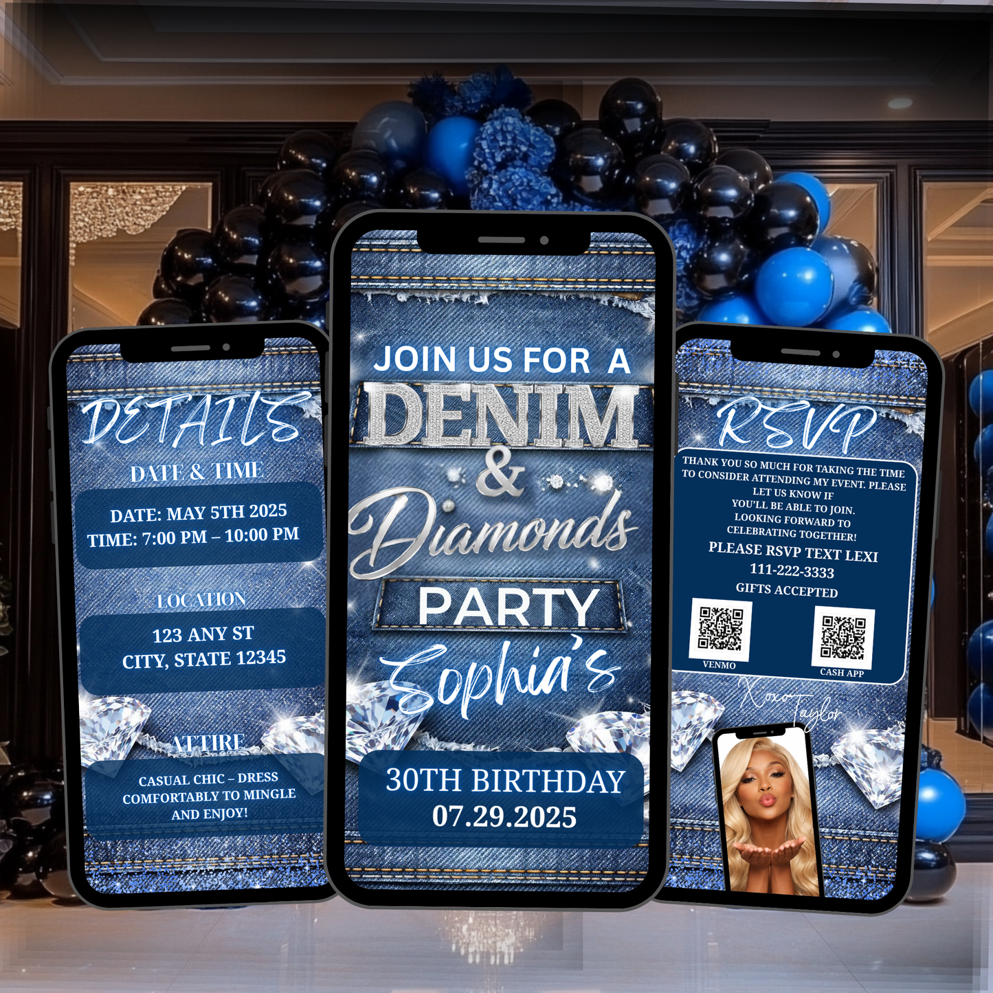 DENIM AND DIAMONDS BIRTHDAY PARTY ANIMATED INVITATION VIDEO-664