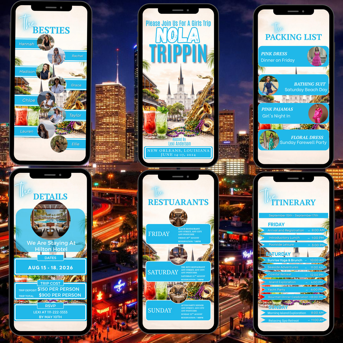 NEW ORLEANS Trip Digital Video Invitation Itinerary Template-Instant Download