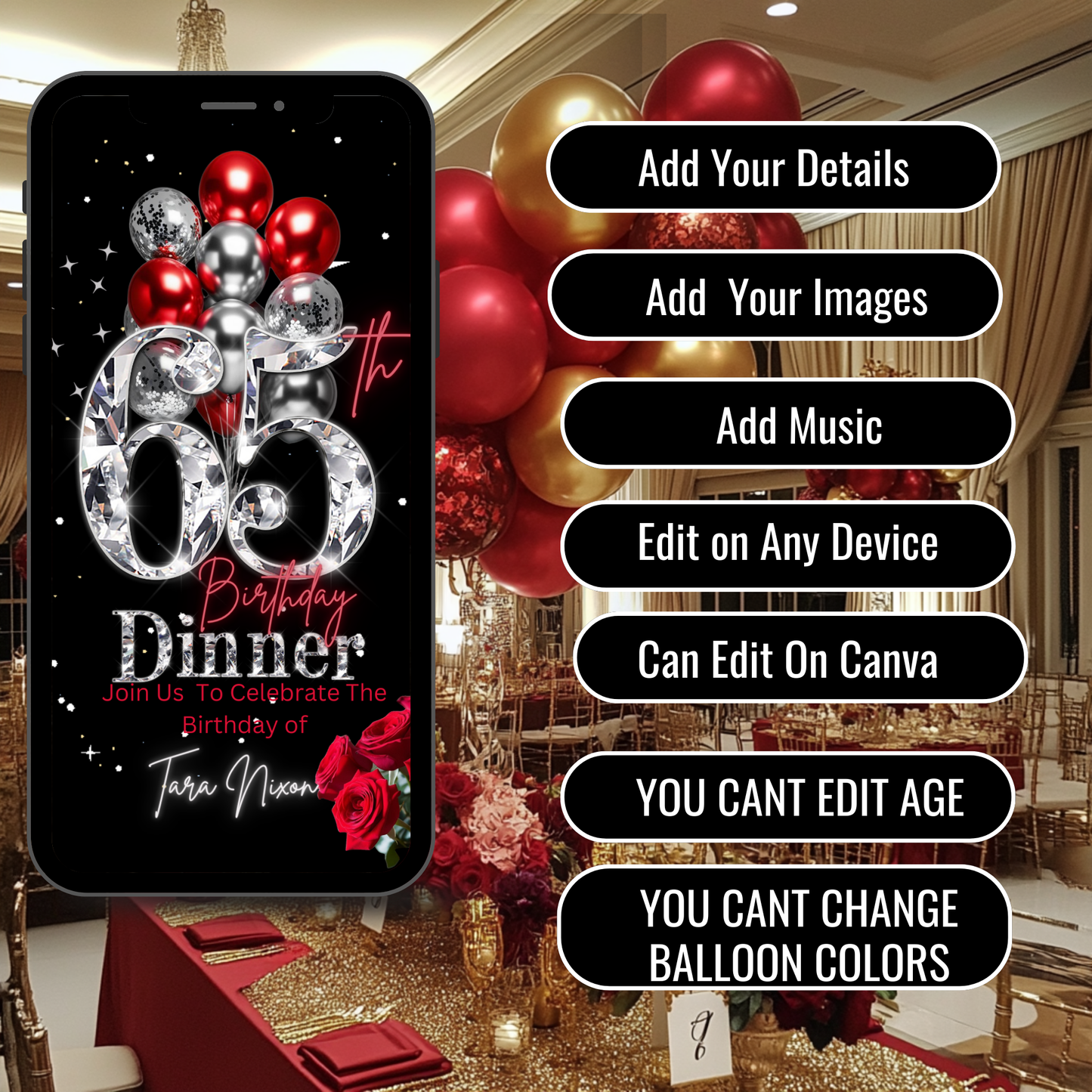 65th Birthday Digital Invitation