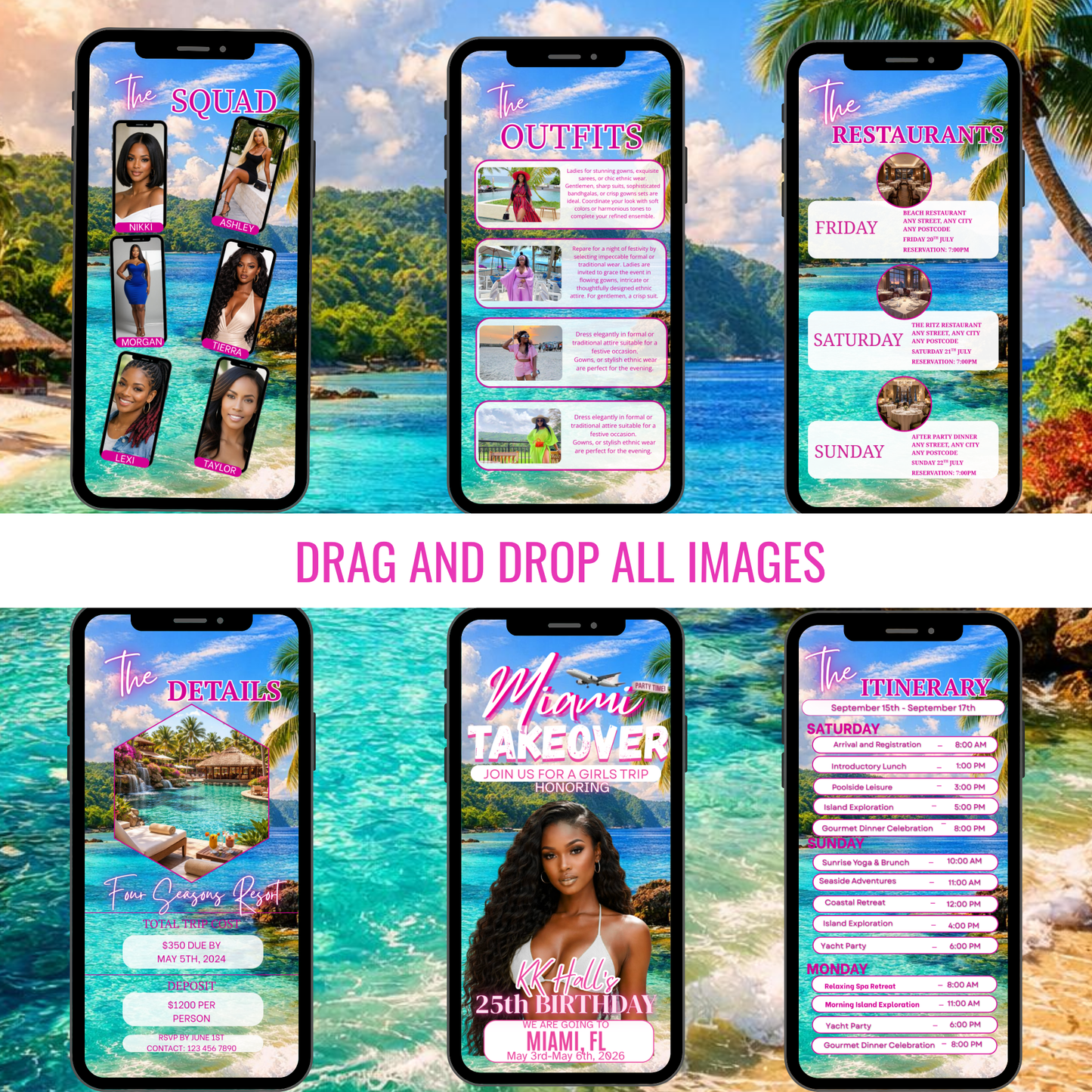 Miami Trip Intinerary Invitation Digital Video  -Instant Download
