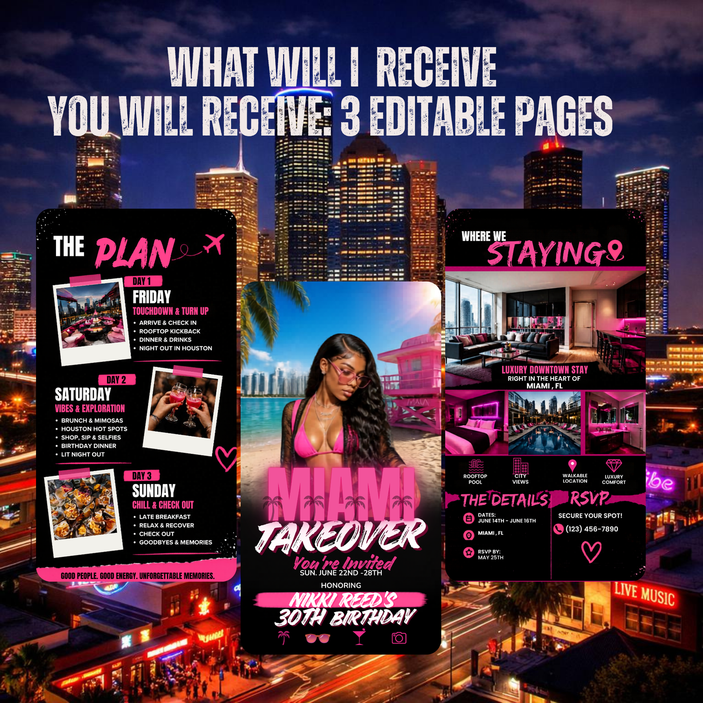 Miami Trip Intinerary Invitation Digital Video Template  -Instant Download