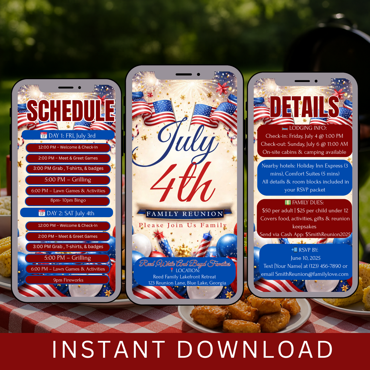4th of July Family Itinerary Invitation- Instant Download