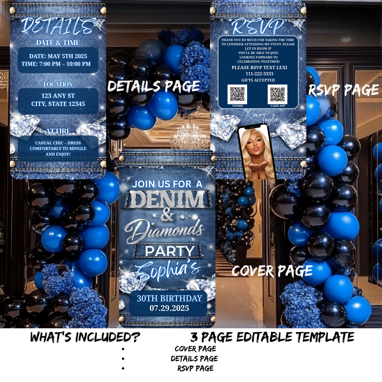 DENIM AND DIAMONDS BIRTHDAY PARTY ANIMATED INVITATION VIDEO-664