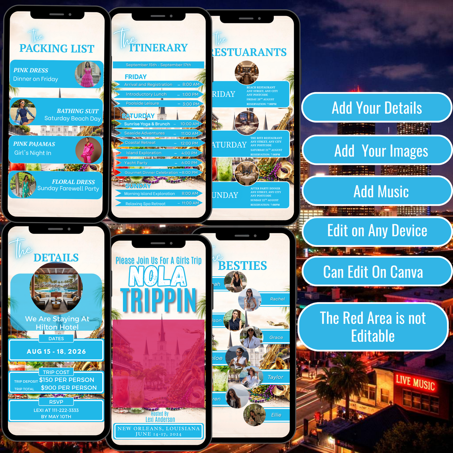 NEW ORLEANS Trip Digital Video Invitation Itinerary Template-Instant Download