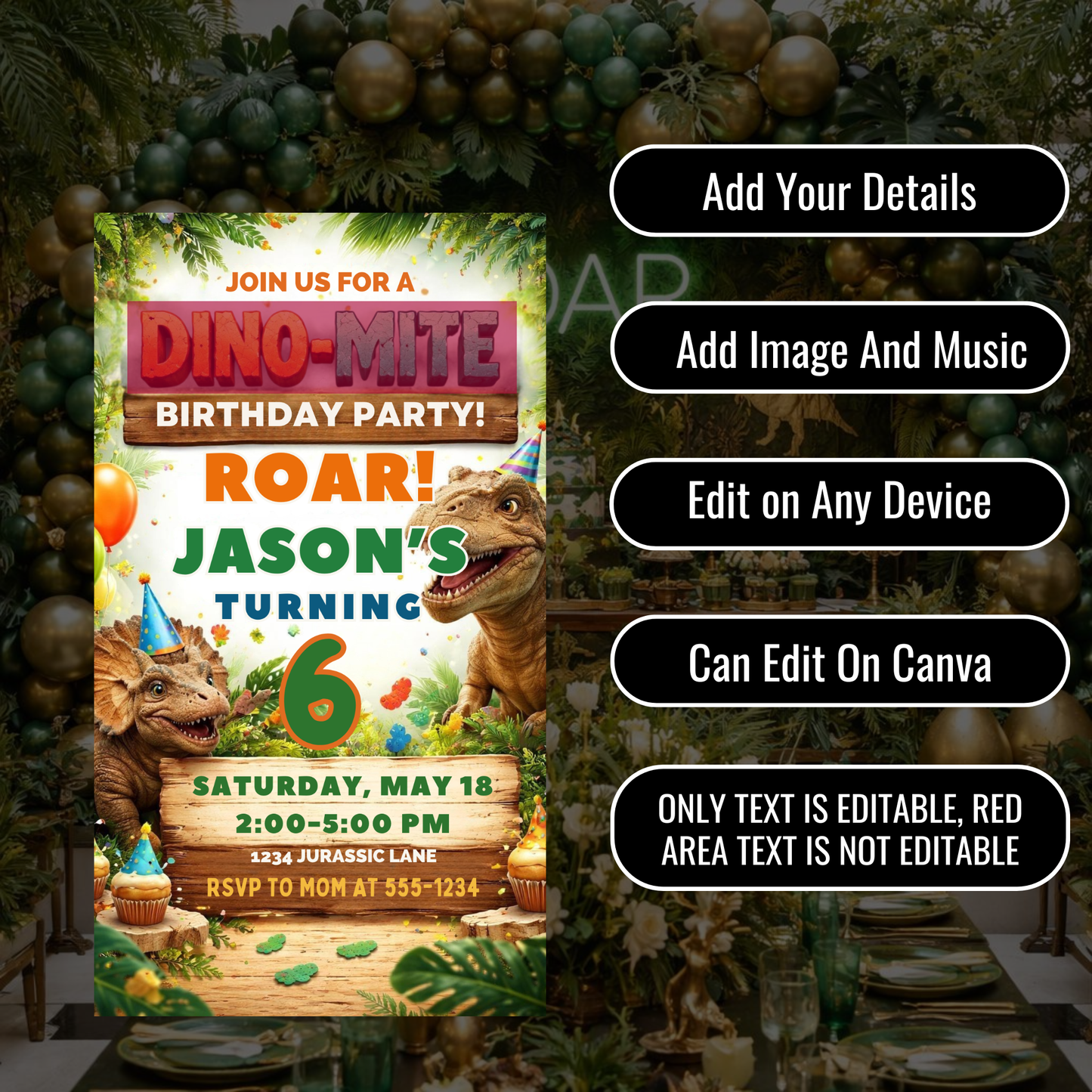 DINOSAUR BIRTHDAY PARTY INVITE-602