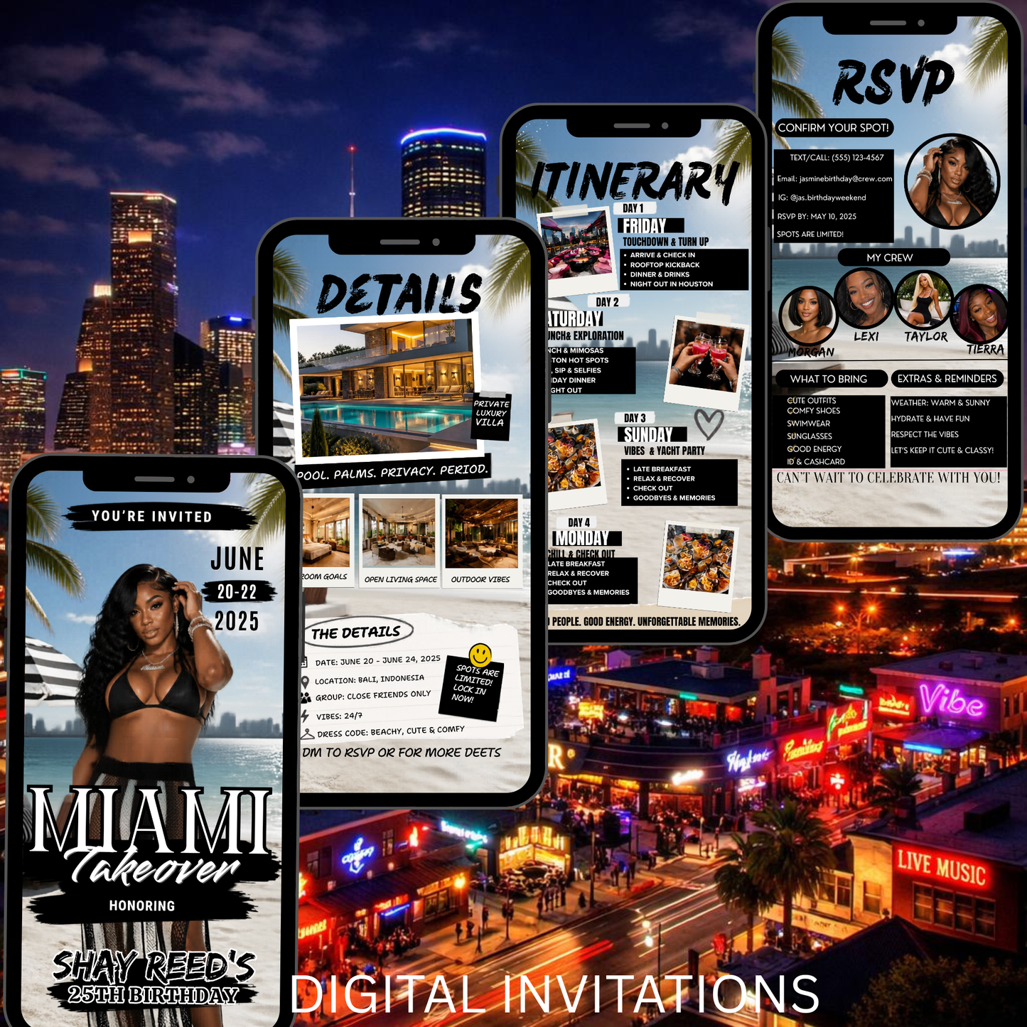 Miami Trip Intinerary Invitation Digital Video Template  -Instant Download