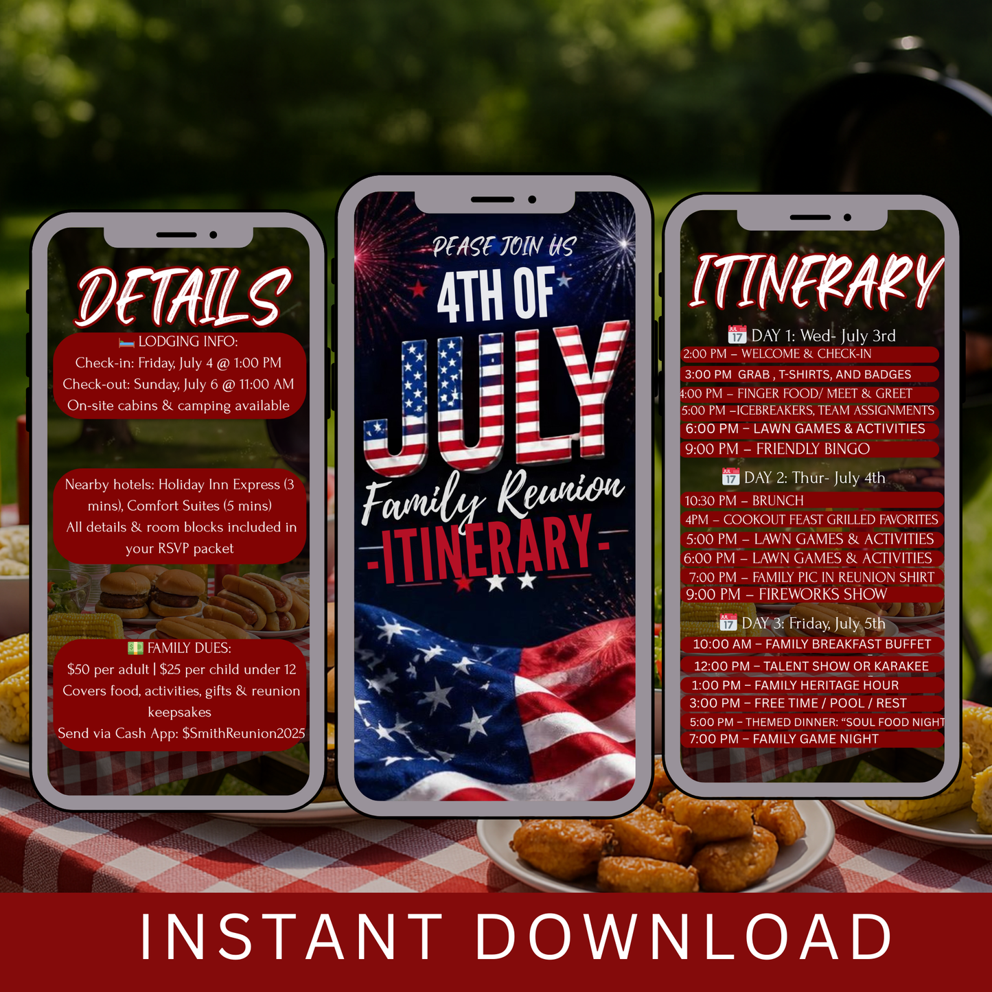4th of July Family Trip Itinerary- Instant Downlod