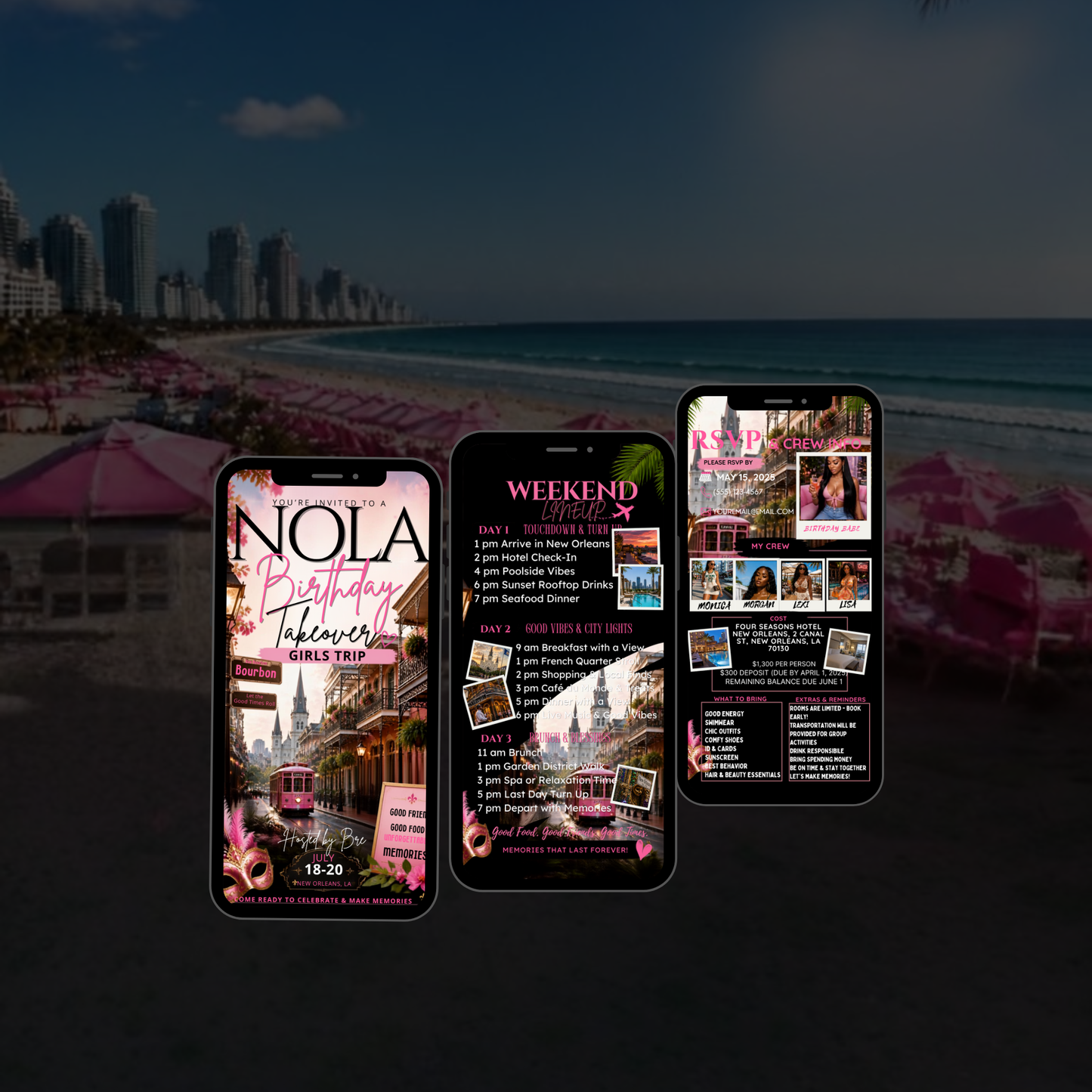 New Orleans Trip Intinerary Invitation Digital Video Template  -Instant Download