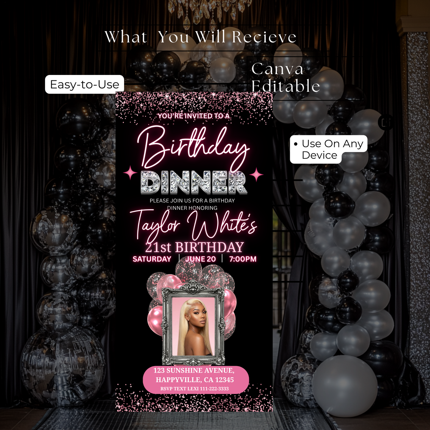 BIRTHDAY DINNER INVITE TEMPLATE - INSTANT DOWNLOAD