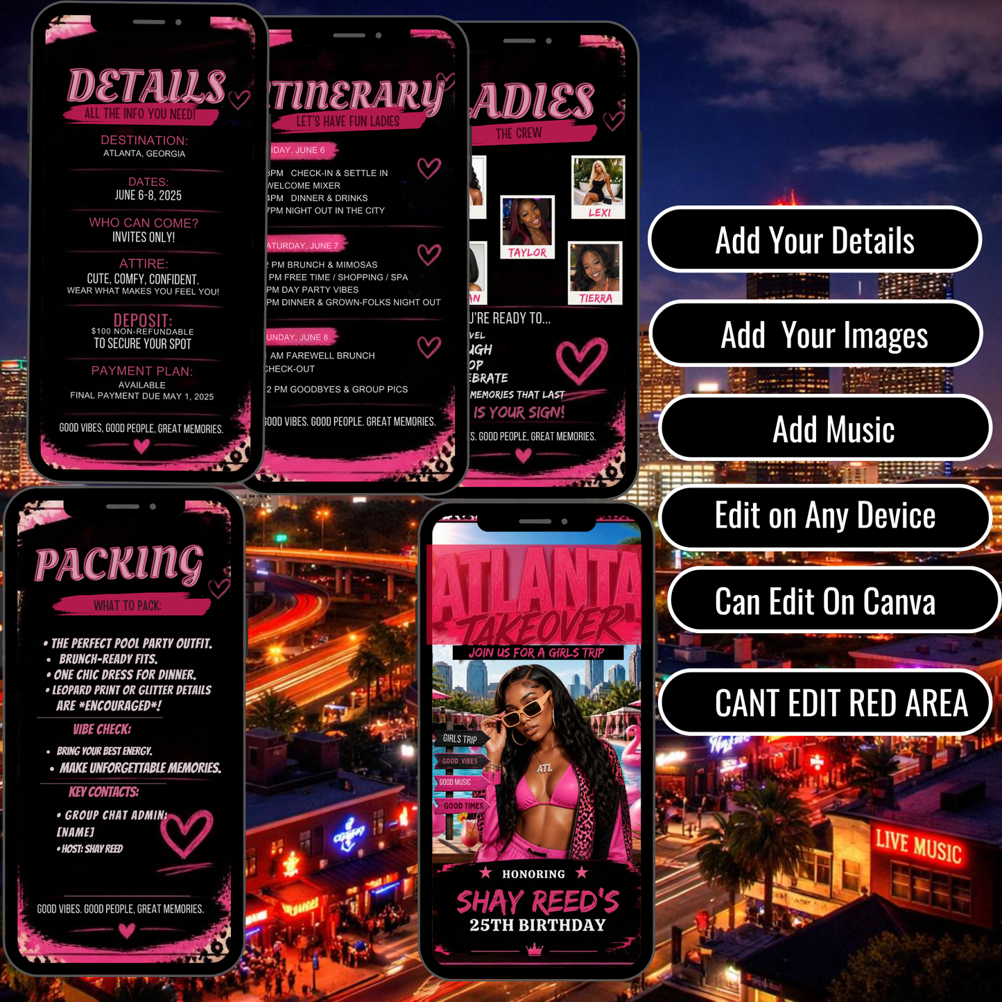 Atlanta Trip Invitation  Itinerary Video Template - Instant Download