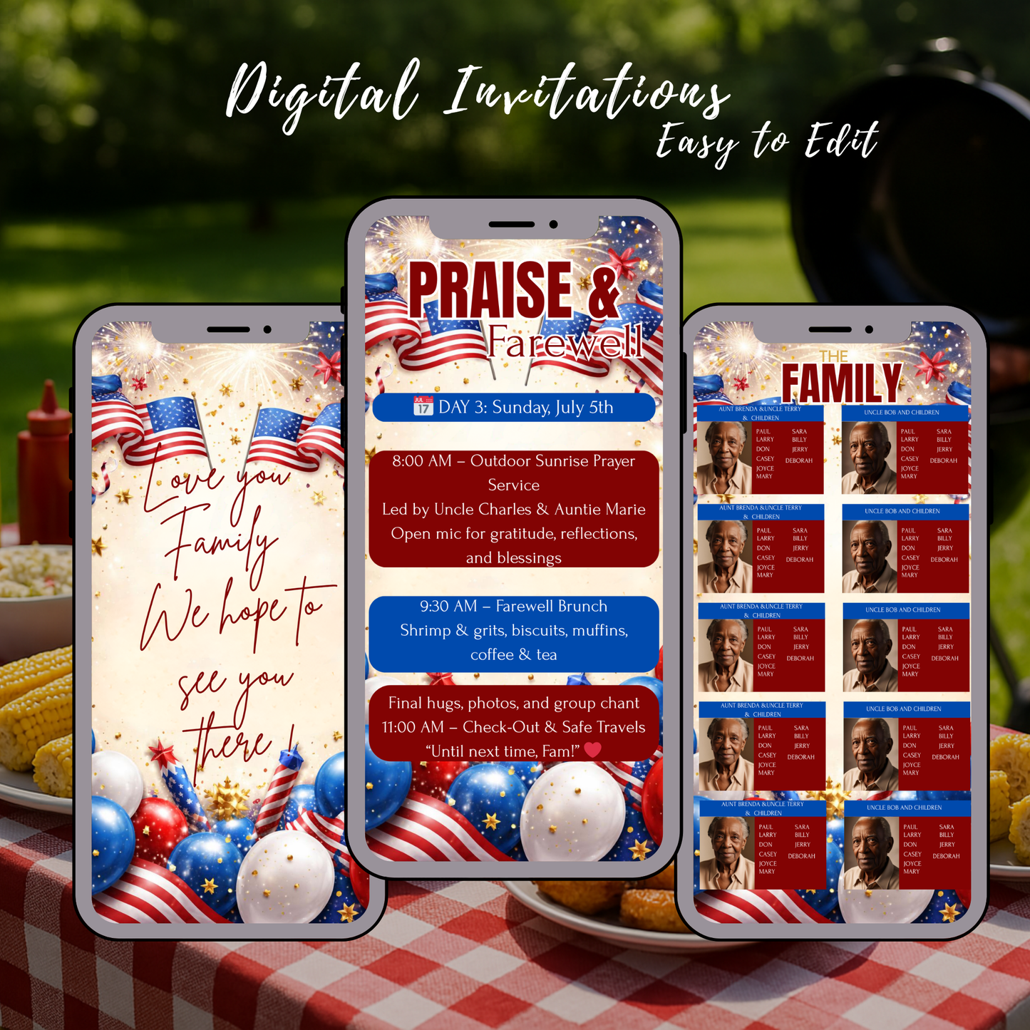 4th of July Family Itinerary Invitation- Instant Download