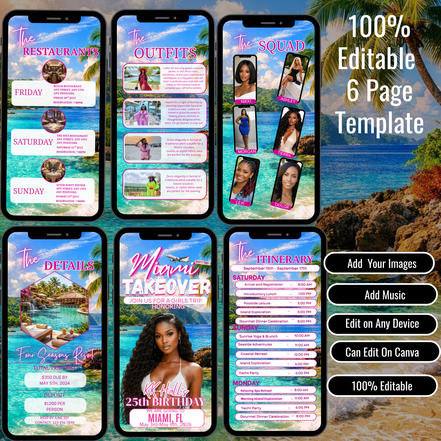 Miami Trip Intinerary Invitation Digital Video  -Instant Download