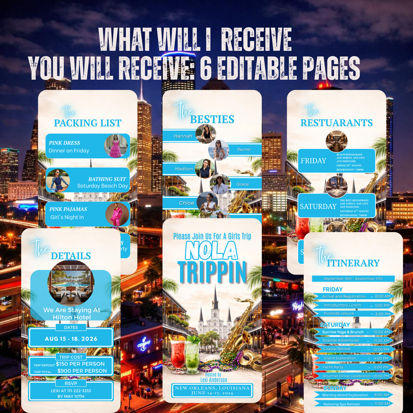 NEW ORLEANS Trip Digital Video Invitation Itinerary Template-Instant Download