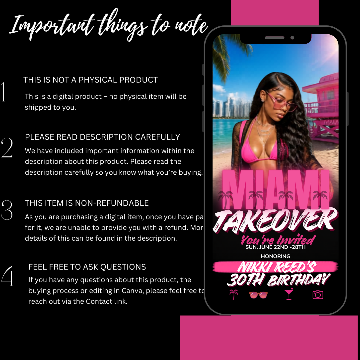 Miami Trip Intinerary Invitation Digital Video Template  -Instant Download