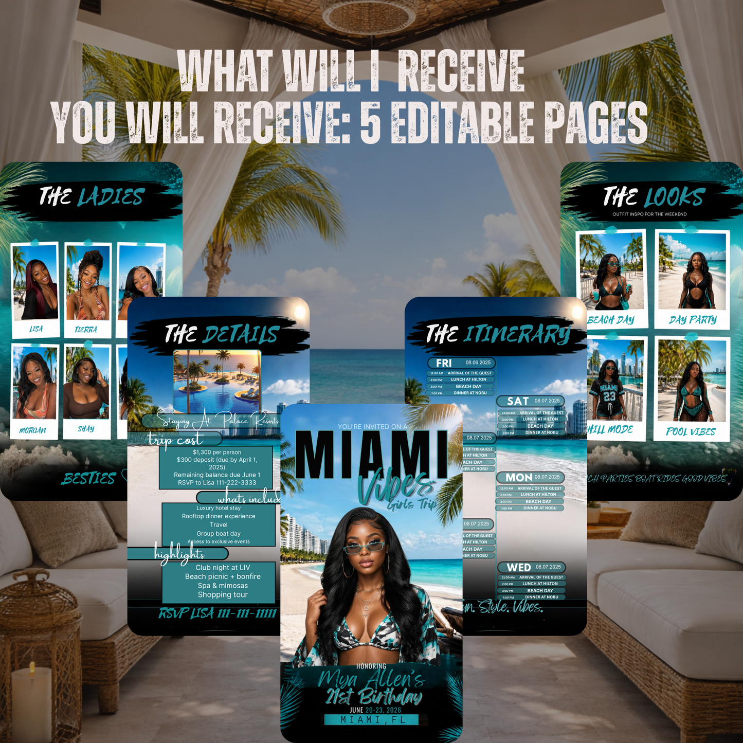 Miami Trip Intinerary Invitation Digital Video Template  -Instant Download