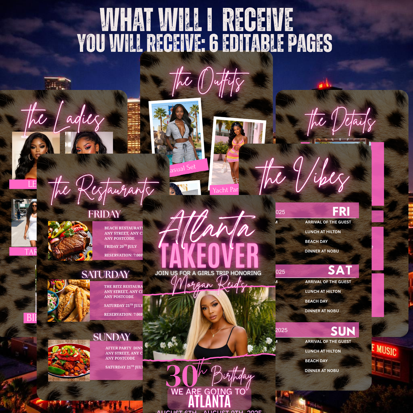Atlanta Trip Invitation  Itinerary Video Template - Instant Download Canva Birthday Girls Trip Invite