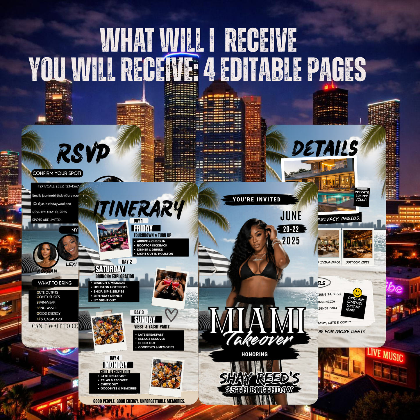 Miami Trip Intinerary Invitation Digital Video Template  -Instant Download