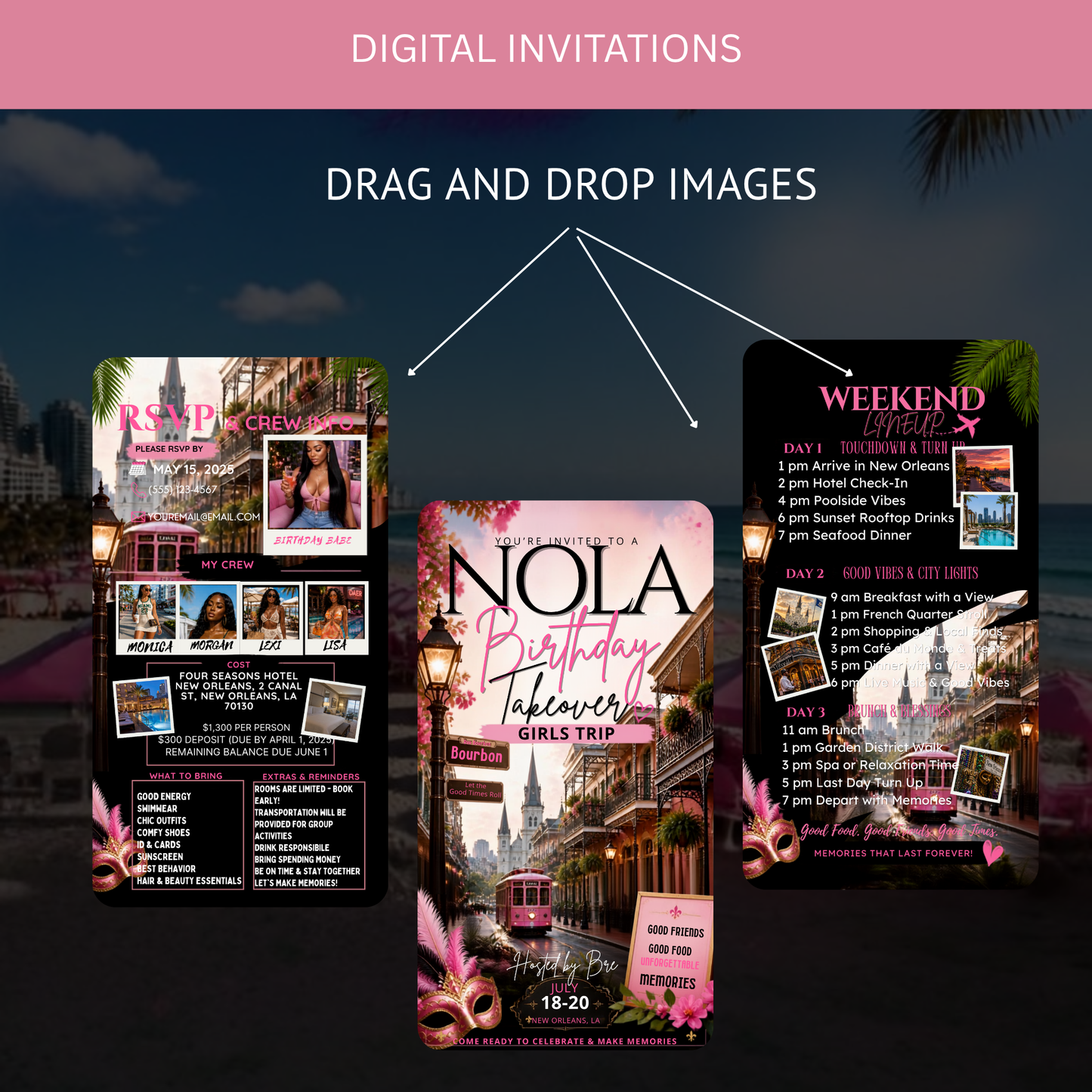 New Orleans Trip Intinerary Invitation Digital Video Template  -Instant Download