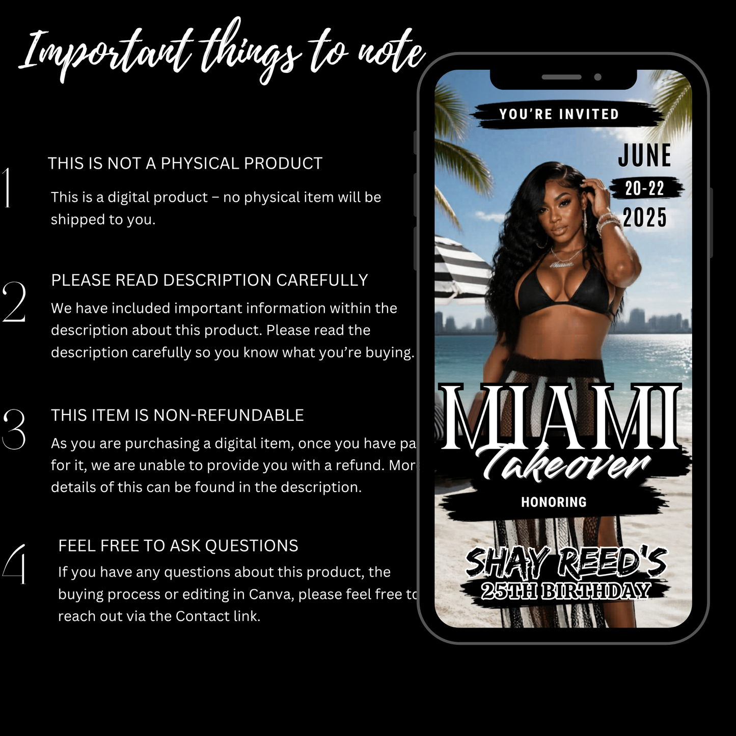 Miami Trip Intinerary Invitation Digital Video Template  -Instant Download
