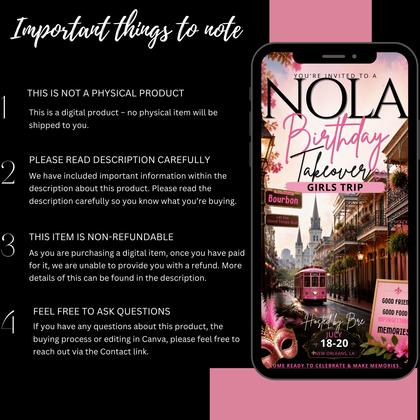 New Orleans Trip Intinerary Invitation Digital Video Template  -Instant Download