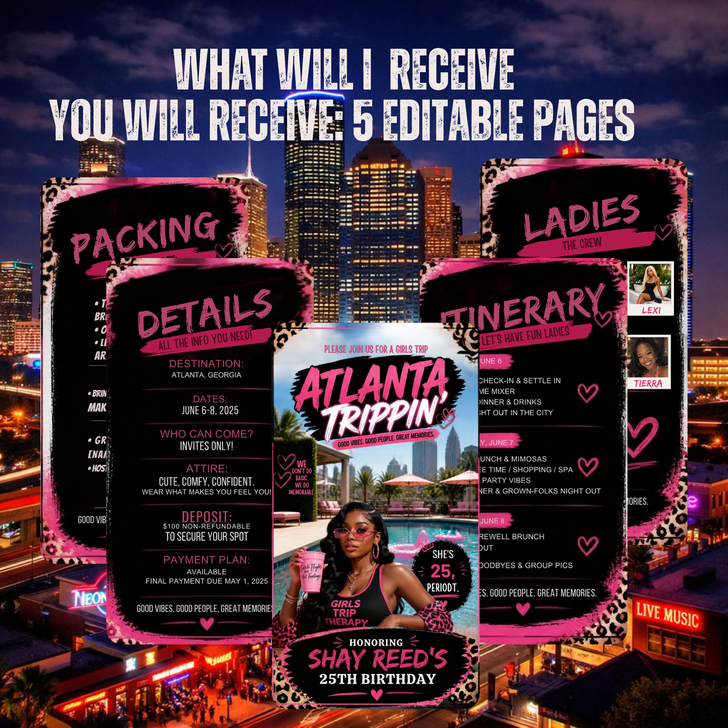 Atlanta Trip Invitation  Itinerary Video Template - Instant Download Canva Birthday Girls Trip Invite