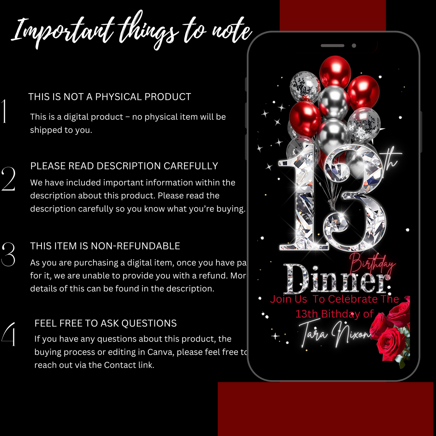 13th Birthday Digital Invitation