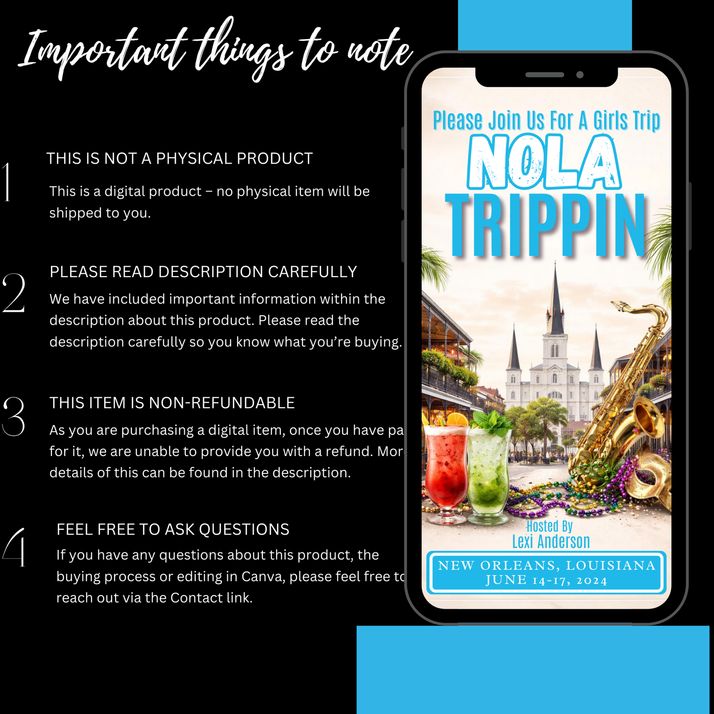NEW ORLEANS Trip Digital Video Invitation Itinerary Template-Instant Download