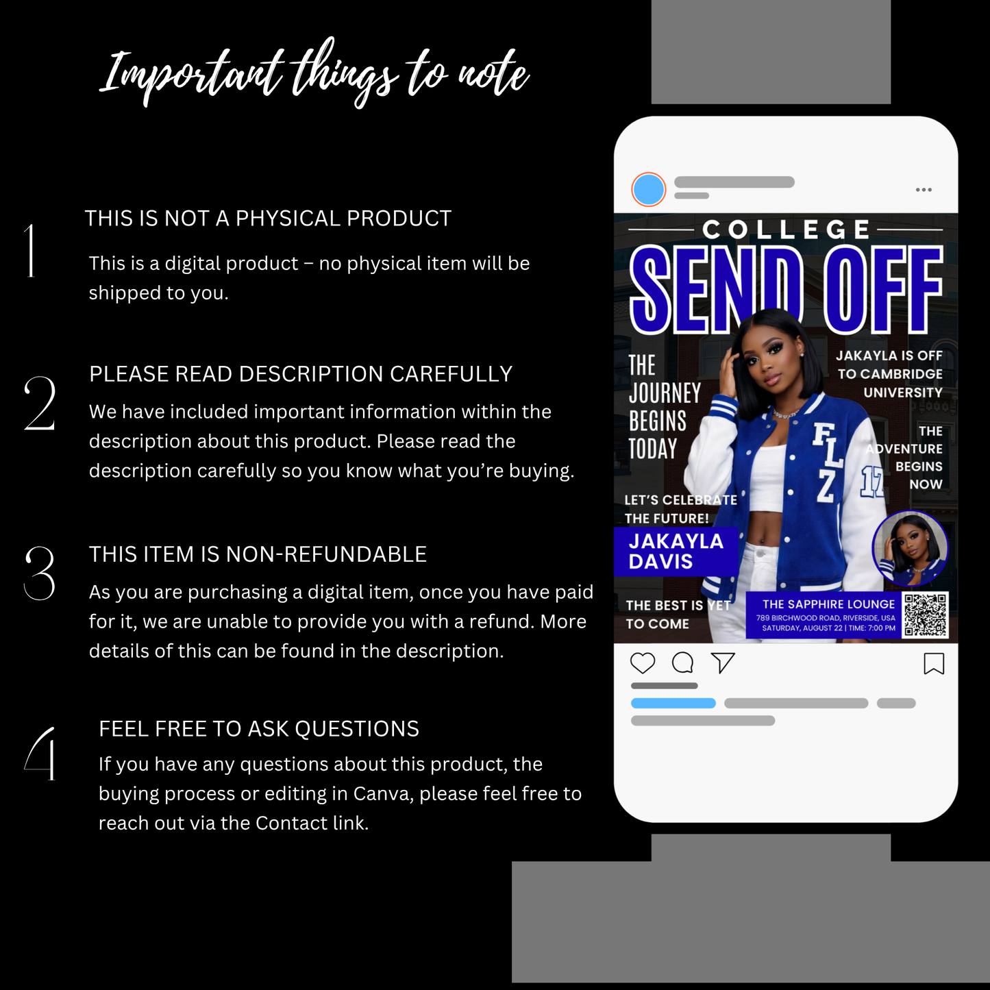 COLLEGE SEND-OFF ANIMATED DIGITAL INVITE- Instant Download