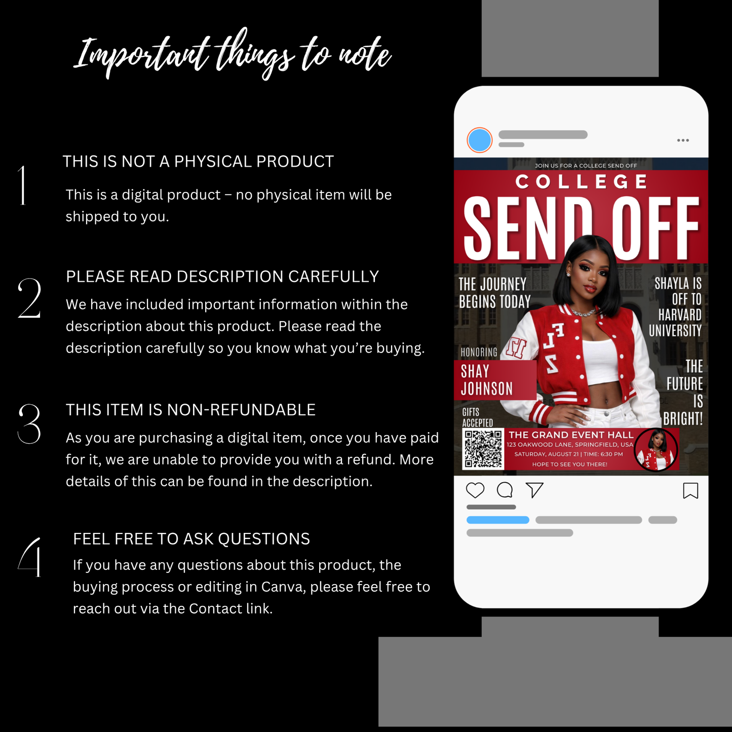 COLLEGE SEND-OFF ANIMATED DIGITAL INVITE- Instant Download