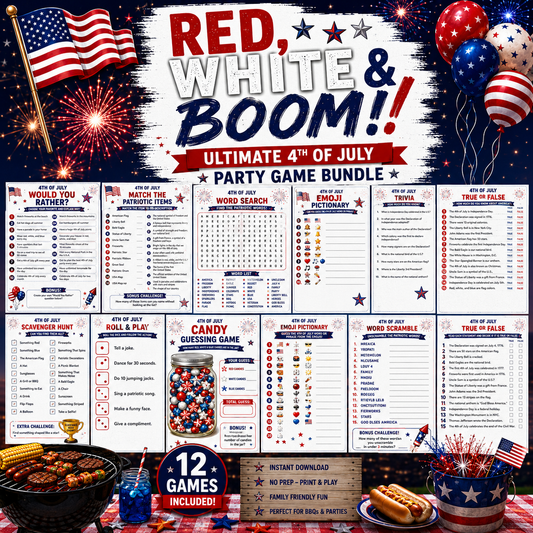 Printable 4th of July Party Games Bundle | Printable Independence Day Games | Instant Download | Family BBQ Activities |Family Reunion