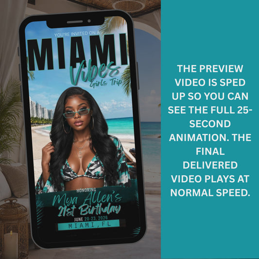 Miami Trip Intinerary Invitation Digital Video Template  -Instant Download