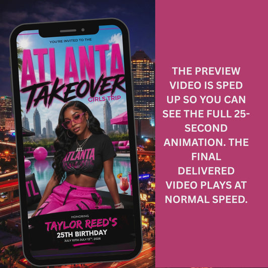 Atlanta Trip Invitation  Itinerary Video Template - Instant Download Canva Birthday Girls Trip Invite